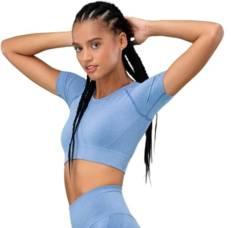 FOCENZA Sportliches Top für Damen mit Kurzen Ärmeln, Crop Top mit Push-Up-Effekt aus Weicher und Atmungsaktiver Mikrofaser, Ideal für Sport, Made in Italy