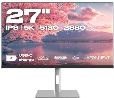 JAPANNEXT Monitor 27 IPS 5K (5120x2880) | HDR | Carga a través de USB-C(90W) Altura e inclinación ajustables(HSP) Altavoces integrados | sRGB 100% G-Sync/FreeSync | Garantía 3 años | JN-IPS275K-HSPC9