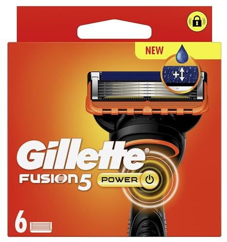 Gillette Lames de Rasoir Homme Fusion 5 Power, Pack de 6 | Cartouche Dotée d’une Bande Lubrifiante Améliorée, Anti-Friction, Rasage avec Micro-Pulsions, 1 Recharge Jusqu’à 30 Jours