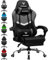 LUCKRACER Gaming Stuhl mit fußstütze Bürostuhl Ergonomisch mit verstellbare Lendenkissen, Kopfkissen Gaming Chair,Höhenverstellbarer Gamer Stuhl, 150 kg Belastbarkeit Grau