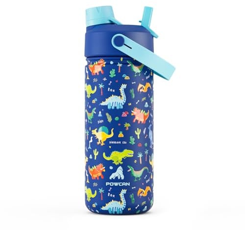 18 oz Kids Stainless Steel Water Bottle: Spill-Proof, Insulated Cup with Straw Spout Lid, BPA-Free, Backpack Friendly, Durable, 24H Cold for School, Sports, Camping, Adventures, Gift (Dinosaur-Era)