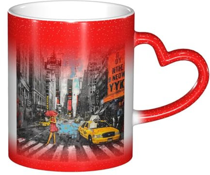 JTNWEC Tasse à café en céramique avec impression Love from New York changeant de couleur - 325 ml - Rouge