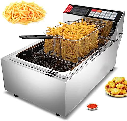 HMASNSEIY Electric Deep Fryer With Basket Stainless Steel Oil Fryer, Faucet Single Tank Deep Fat Fryer With Removable Basket And Heating Element, Temperature Setting, Kitchen, Fast Food (Col