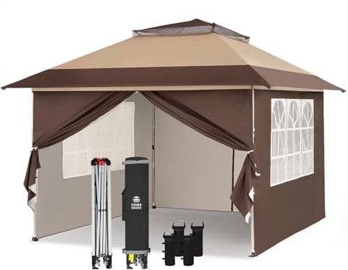 4m x 4m Pop Up Gazebo with 4 Removable Side Panels, Double Roof Pop Up Party Canopy, Height-Adjustable Metal Frame Garden Shelter for Patio & Outdoor Events, Includes Carry Bag, Waterproof, UV-Resista