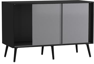 URBNLIVING 3-Door Sliding Sideboard Cabinet with Wooden Legs, Modern Cupboard, Credenza for Living Room, Dining Room or Office, Storage Organizer with Stylish Sliding Doors, Mix & Match Colour Combos