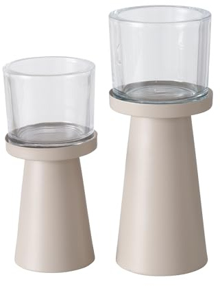 Boltze Windlicht Pius (2-tlg., beige, Metall, Glas, 9/23 cm hoch, modernes Design, Garten Deko, Tisch Deko, Kerzen Zubehör, Windlicht, Teelicht Glas) 2034709