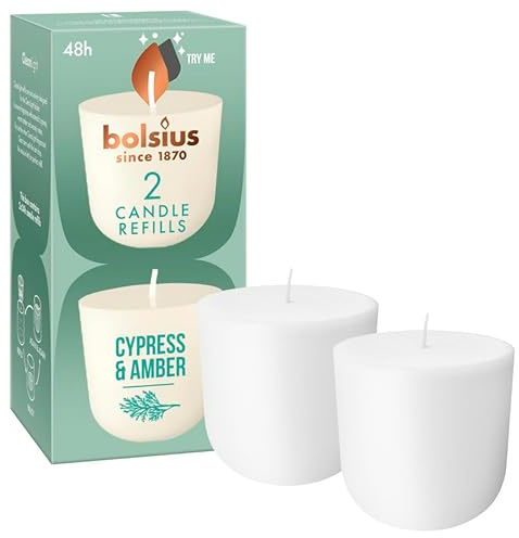Bolsius - CleanLight Refill - Nachfüllbare Duftkerze - Zypresse & Amber - Nur Nachfüllungen - 2 Stk. - Brenndauer 24 Stunden - Enthält Natürliches Pflanzenwachs - Ohne Palmöl - Nachhaltiges Konzept