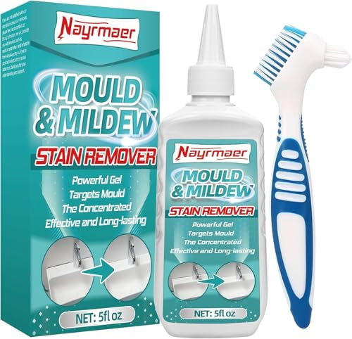 Nayrmaer Mould Remover Gel, 5fl oz Mould Cleaner with Brush, Mould and Mildew Remover for Washing Machine Toilet Seal Sinks Bathroom Tile Stains Cleaning (140 gram)