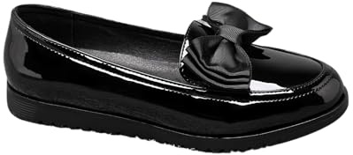 IVACHY Women's Black Patent Loafers with Bow or Tassel Style – Slip-On Flat Shoes – Comfortable Stylish Casual Work Flats for Office, School, Everyday Wear