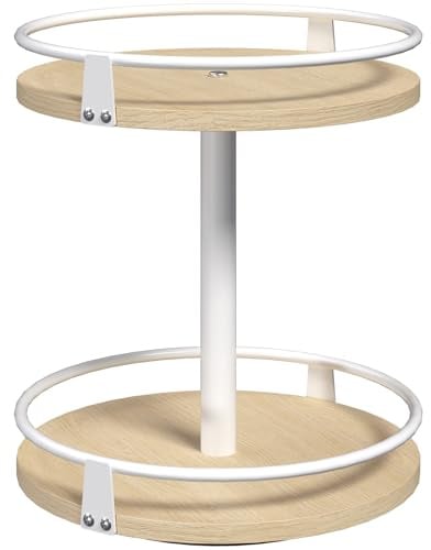 HOOBRO Gewürzregal, Küchenregal, 2-stufiger drehbarer Gewürzständer, Küchen-Organizer, Gewürzhalter, für Küchentheke, Schminktisch, Esstisch, Weiß und Natürliche Holzfarbe EWN92TL01