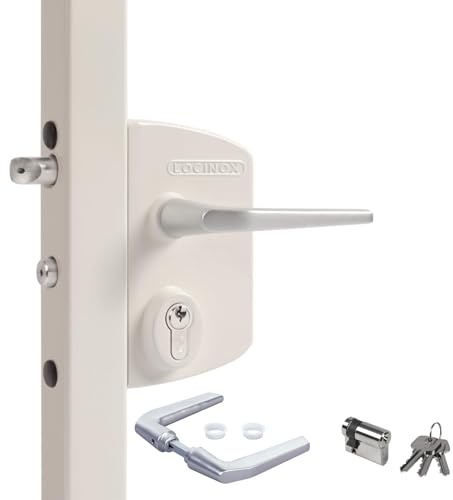 Serrure de porte pivotante LOCINOX LAKQ6060 U2, blanc pur RAL 9010 pour profils de cadre de 60 à 80 mm - Serrure de portail de jardin, serrure de porte battante, serrure à boîtier avec cylindre à