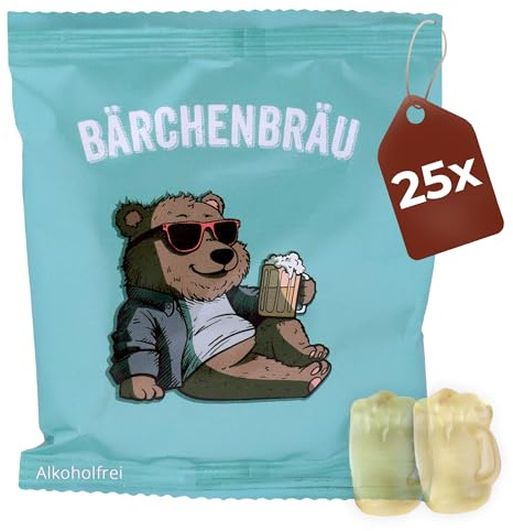 Bärchenbräu Fruchtgummi 25er Pack (25 x 15g) – Ananas-Gummibärchen ohne Alkohol in Bierglas-Form – originelles Gastgeschenk & süße Partydeko für Geburtstag, Hochzeit, Oktoberfest, Kirmes & Männerabend