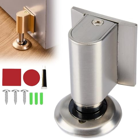 Türstopper Magnet, Magnetischer Türstopper Boden, Windwiderstand Magnetische Anziehung Stumm schalten Fensterstopper Türschließer Ohne Bohrent Selbstklebend (Gebürstetes Silber)