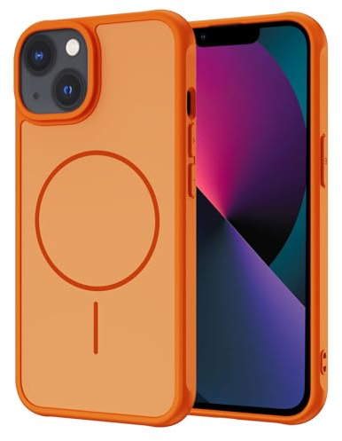XTCASE für iPhone 13 Hülle Magnetisch kompatibel mit Magsafe, Matt Transluzente Handyhülle für iPhone 13 Kratzfeste PC Rückseite + TPU Bumper - Orange