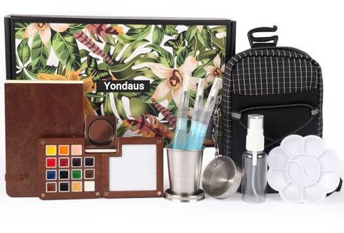 Mini ensemble de peinture aquarelle professionnelle avec 15 couleurs, sac de rangement, pinceau, tasse, palette et carnet de croquis, kit de peinture portable pour croquis en plein air
