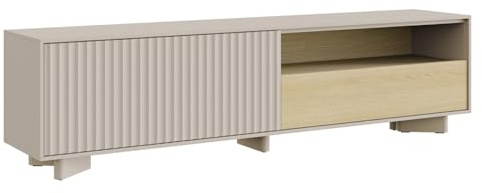 Selsey TV Schrank 175 cm Kaschmir Eiche Vicenza – Sideboard Wohnzimmer und Lowboard stehend, modernes TV Board mit gefrästen Türen, Schublade und offener Nische, TV Möbel und Fernsehschrank