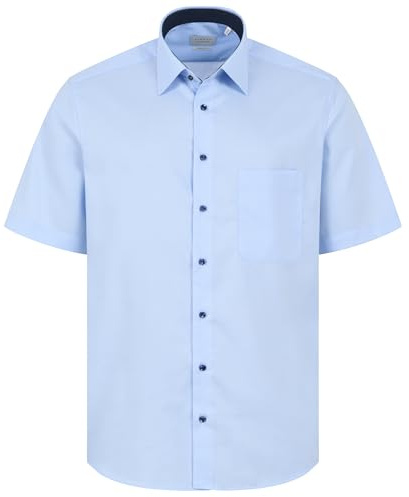 ETERNA Herren Businesshemd Kurzarm Comfort FIT | Uni Hellblau | Bügelfrei | Kent Kragen Gr. 48
