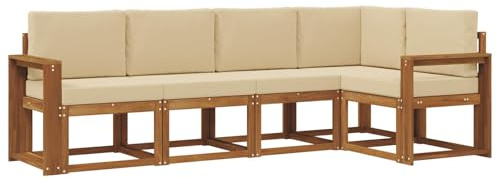vidaXL Sofa Set mit Kissen 5 pcs Natur und Beige, Gartenlounge, modernes Outdoor-Sofa, sectionale Möbel, langlebiges Patioset, Bequeme Terrassen-Sitzgelegenheit