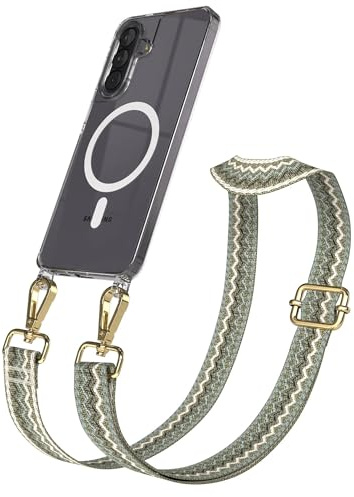 EAZY CASE Handykette - Verstellbares Taschenband kompatibel mit Galaxy A57, Schulterriemen, Handykordel mit Silikon Hülle, Qi Charging kompatibel, Umhängetasche, Grün Beige Gold