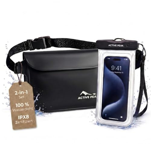 Wasserdichte Tasche, Bauchtasche & Wasserdichte Handyhülle, Waterproof Bag, Drybag wasserdichter Beutel, Kajak Zubehör Strand Must Have Strandurlaub Gadget | IPX8 2-in-1 wasserfest Set (Schwarz)