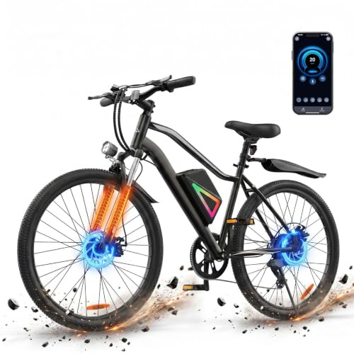 Finbike 26 Electric Bikes for Adults, 36V 10.4Ah, Up to 100KM Range | 250W Pedal Assist, 7-Speed Gears, Dual Disc Brakes, Front Suspension, LCD Display, Urban Commuter E-Bike