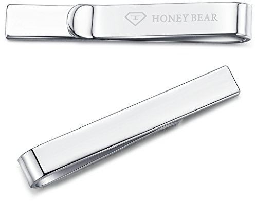 Honey Bear 4cm Herren Kinder Krawattennadel Krawattenklammer für schmale Krawatten Edelstahl Tie Clip (Glänzendes Silber)
