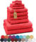 GREEN MARK Textilien 10 TLG. FROTTIER Handtuch-Set mit verschiedenen Größen 4X Handtücher, 2X Duschtücher, 2X Gästetücher, 2X Waschhandschuhe | Farbe: Rot | Premium Qualität