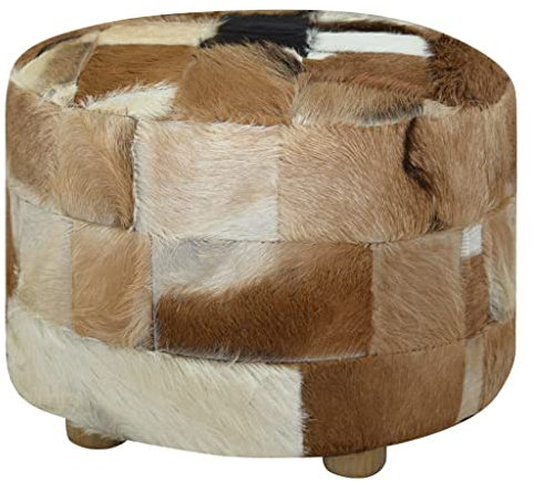 vidaXL Hocker Handgefertigt Sitzhocker Pouf Lederhocker Fellhocker Fußhocker Rundhocker Echtes Ziegenfell Rund 50x50x45cm Mehrfarbig