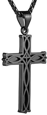 HZMAN Infinity Keltische Knoten Kreuz Kette für Herren Edelstahl Irish Knoten Kreuz Anhänger Halskette Schmuck Geschenk (Schwarz)