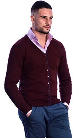 1st American Cardigan con Bottoni in Cashmere e Seta da Uomo Manica Colore Viola - Pullover Invernale Taglia XXXL