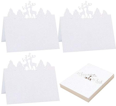 Cartes de Table de renne de Noël 50 Pièces Arbre de Noël Cartes de Noms Papier Petite carte de tente Cartes de table pour mariage Noël Fête d'anniversaire Fête Banquets Événements Décoration- B