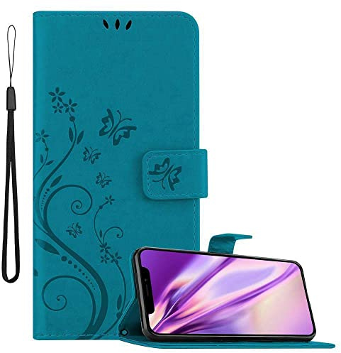 Cadorabo Hülle kompatibel mit Apple iPhone 11 PRO MAX Blumen Design aus Kunst Leder Flip Klappbare Magnetische [Standfunktion] [Kartenfächern] Cover Hülle für iPhone 11 PRO MAX Tasche in Blau