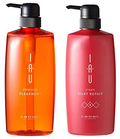 Lebel IAU Cleansing Clearment Hair Shampoo 600ml & Lebel IAU Cream Silky Repair Hair Treatment 600ml Set (Green Tea Set)