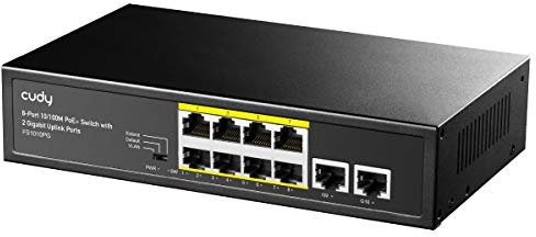 Cudy FS1010PG PoE Switch + 8 Ports with 2 Ports Gigabit Uplink 120W, 8*10/100Mbps PoE+ @ 120W, Extend/VLAN Mode, 802.3af / at Standard, No Fan, Watchdog Plug & Play
