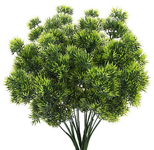 HUAESIN 4pcs Plantas Artificiales Decorativas Verdes, Rama de Arbusto Plastico Resistente a los Rayos UV Flores Falsas para Exterior e Interior Patio Terraza Balcon Cocina Hogar Casa Jardinera