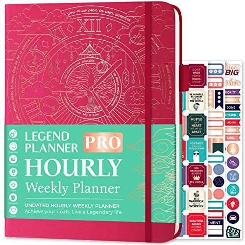 Legend Planner PRO Stundenplaner Edition - Deluxe Wochen & Tagesplaner mit Zeitfenstern. Zeitmanagement-Terminbuch Tagebuch für Arbeit & Privatleben, undatiert, A4, Hardcover (Rosa Goldfolie)