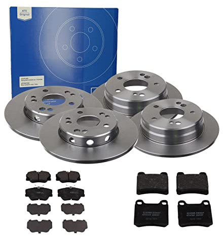 ATE Bremsen-Set 2 Bremsscheiben + Bremsbeläge Einbau Vorne Hinten Bremsscheiben-Set Scheibenbremsen SIZW217JP6 passend für Mercedes W124 E-Klasse W124