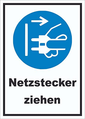 HB-Druck Netzstecker ziehen Schild A5 Rückseite selbstklebend