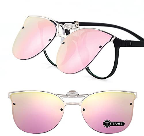 TERAISE Occhiali da Sole Clip-On da Donna per Occhiali da Vista- Occhiali da Sole Vintage Cat Eye Polarizzati da Guida per Donna