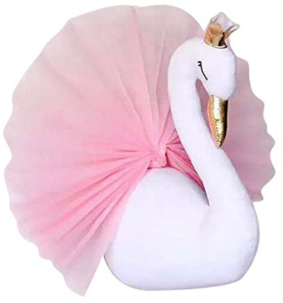 3D Krone Schwan Kopf Wandkunst Hängen, Schwan Dekorationen für Mädchen Wand Schlafzimmer, 3D Swan Wandkunst 3D Gaze gekleidet Gefüllte Tier Spielzeug Wandmontiert Für Kinderzimmer Dekoration 40x54cm