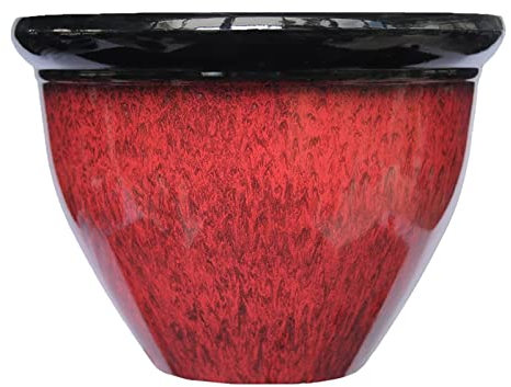 simpa Two Colour Tone Drip Glaze Effect Plastic Planter Pots - RED, Single Pot - 22cm (H) x 30.5cm Diameter
