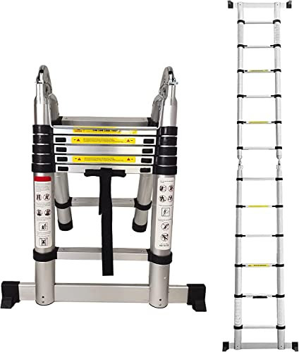 Escaleras Telescópicas de 3.8m, Extensible de Aluminio1.9+1.9m, Ligera, Ahorra Espacio, Multiusos, para el Hogar, Oficina, Jardín, Loft. Escaleras Portátiles de Escalón Suave y Antideslizante