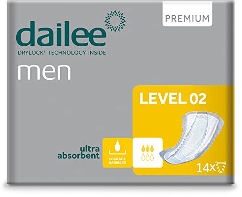 Dailee Men Level 2-180x Male Incontinence Pads - 12 Pack of 15 Shields for Urinary Incontinence and Bladder Control - 3 Drops