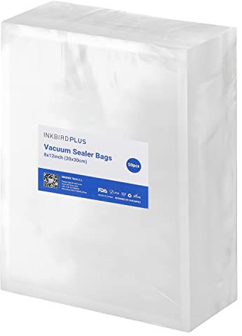 INKBIRD Vacuum Sealer Bags for Food Saver, 50 Count 8x12 Inch, Seal a Meal, Precut Vacuum Bags for Sous Vide Cooking with Commercial Grade, BPA Free, Heavy Duty, Reuseable