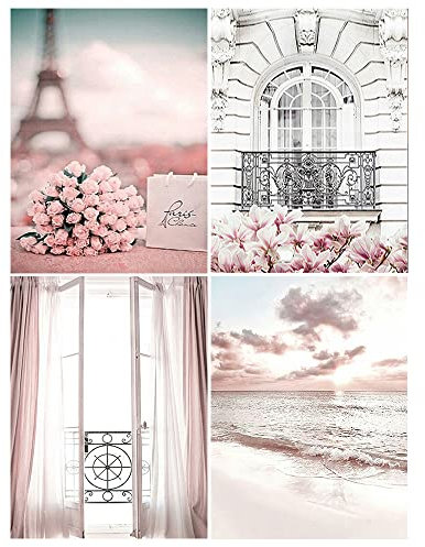 DCIDBEI 30 x 40CM 4er Diamond Painting Landschaft Architektur, Diamant Painting Bilder Meer Diamant Malerei für Erwachsener, Wanddekoration des Hauses, beständige Farben, Eiffelturm
