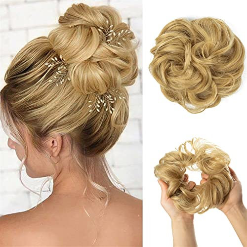 Hair bun Extensiones de moño de pelo sintético for mujer, 1 unidad, rizado desordenado, elástico, for el cabello Messy Hair Piece (Size : One Size, Color : Honey Blonde)