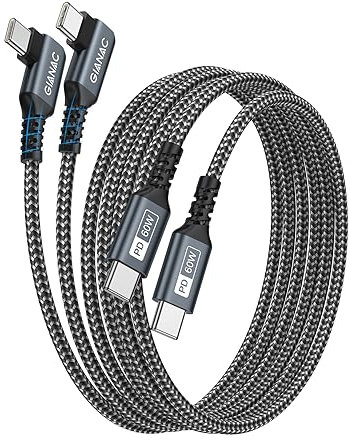 GIANAC Cable USB C a USB C 1M/2Pack, 90 Grados Cable USB C 60W PD Carga Rapida Cable USB Tipo C Compatible con Macbook Pro/Air,Galaxy S21+/S21/S20+,Google Pixel, iPad Pro 2021, Huawei P40 P30