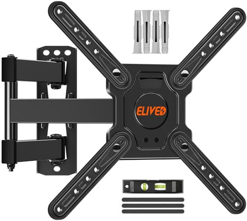 ELIVED TV Wall Bracket Tilt Swivel for Most 26-50 Inch LED, LCD, OLED Flat/Curved TVs with Max VESA 300x300mm up to 25KG, Full Motion TV Bracket with Articulating Arm, Monitor Wall Mount EV1033