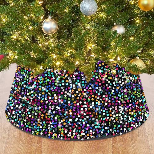 ROMANKAS Weihnachtsbaum-Halsband, Glitzer, Weihnachtsbaumrock, Kragen, 60 cm, Regenbogen-Samt, Pailletten, Weihnachtsbaumrock, Ring, funkelnder Baumsockel, Korb, glänzend, bunt, Baumständer,