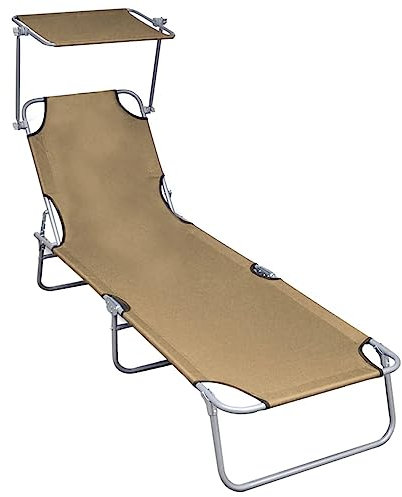 Homgoday Klappbare Sonnenliege mit Baldachin, taupe Aluminium, Liegestuhl, Liegestuhl für den Garten, für Strand, Terrasse, Pool und Camp